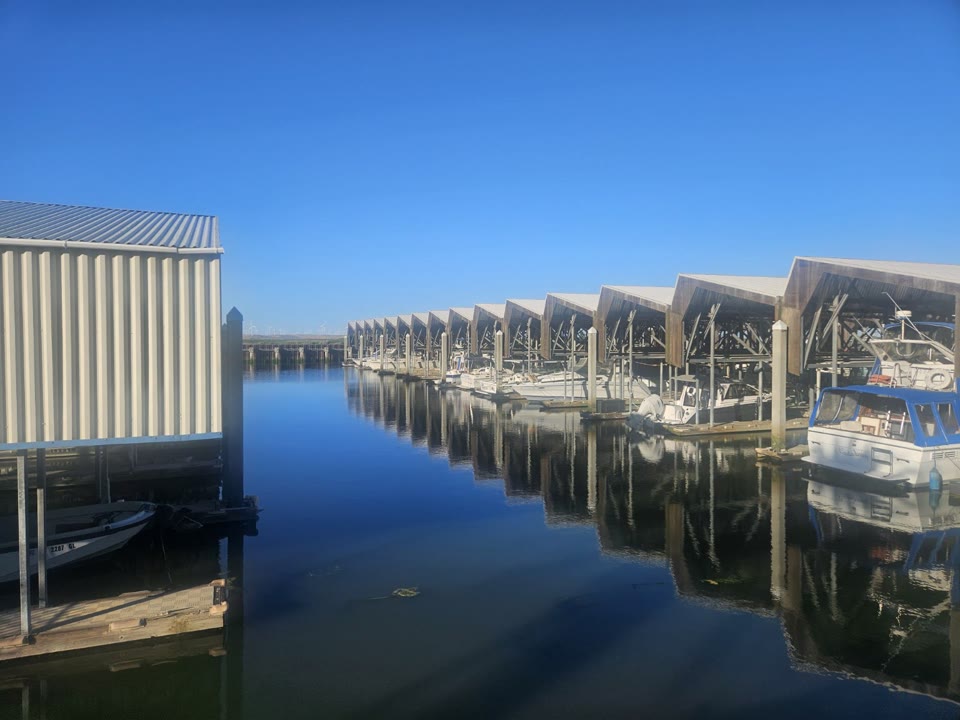 Covered boat slips and docks at Pittsburg Marina
